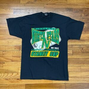 Vintage 1991 NHL Minnesota North Stars Stanley Cup Graphic T Shirt Size L Used